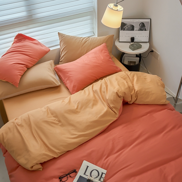 91家纺网 家纺一手货源 找家纺 沐白家居 2023火山小磨毛拼色基础款四件套 暖阳