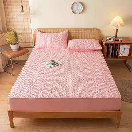 吉祥家纺 2023新款水洗棉夹棉床笠 粉格