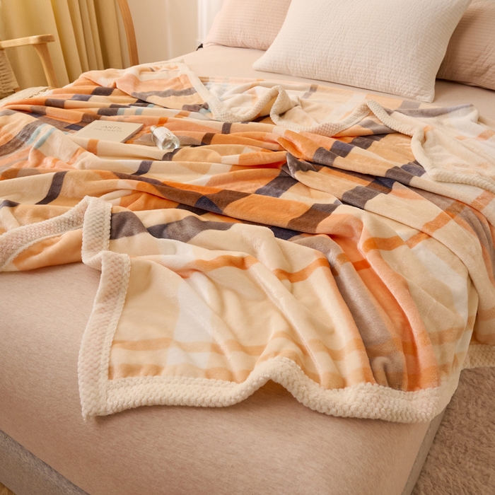 91家纺网 家纺一手货源 找家纺 吾诺 2023秋冬 双面加厚无印风双面牛奶绒毯子 法莱绒毛毯  爱玛橙格