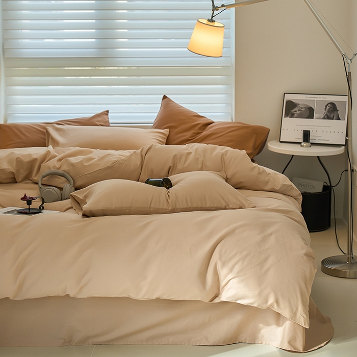 91家纺网 家纺一手货源 找家纺 沐白家居 2023火山小磨毛拼色基础款四件套 鱼肚