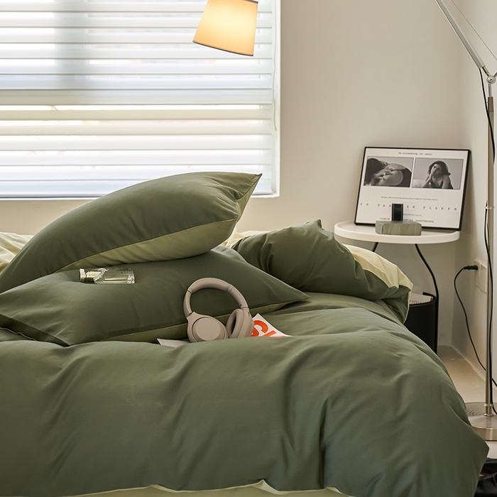 91家纺网 家纺一手货源 找家纺 沐白家居 2023火山小磨毛拼色基础款四件套 木森