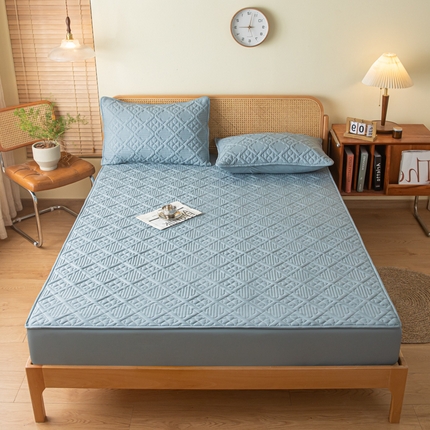 吉祥家纺 2023新款水洗棉夹棉床笠 四叶草-蓝