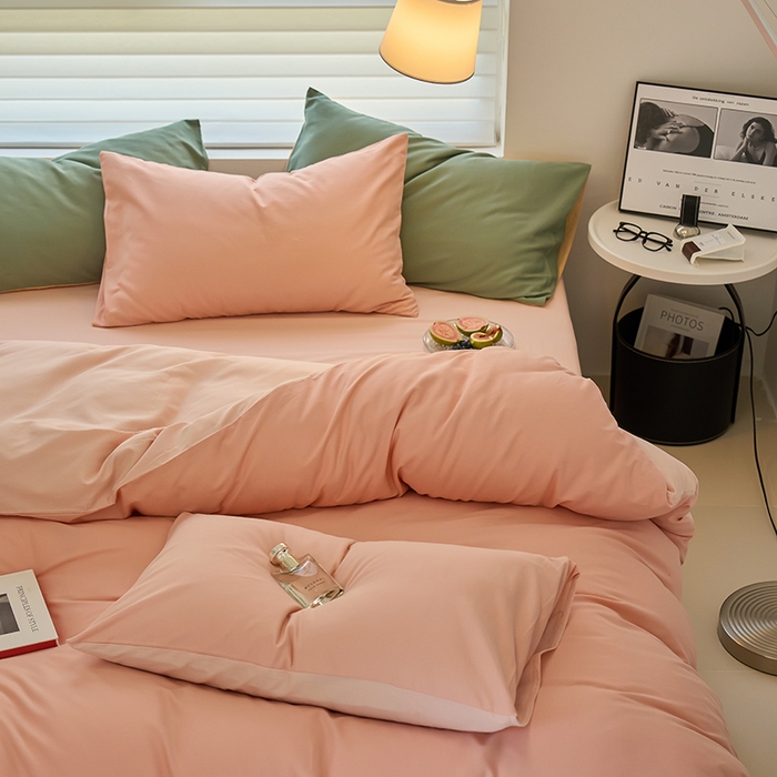 91家纺网 家纺一手货源 找家纺 （总）沐白家居 2023火山小磨毛拼色基础款四件套