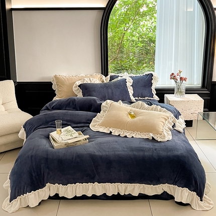91家纺网 家纺一手货源 找家纺 （总）六巷胡同 2023新款轻法式慵懒风纯色牛奶绒四件套