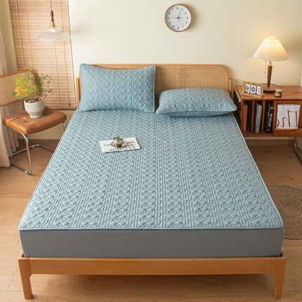 吉祥家纺 2023新款水洗棉夹棉床笠 蓝格