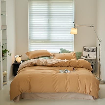 沐白家居 2023火山小磨毛拼色基础款四件套 耀金