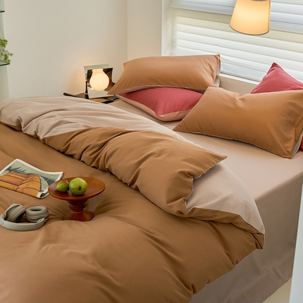 91家纺网 家纺一手货源 找家纺 （总）沐白家居 2023火山小磨毛拼色基础款四件套