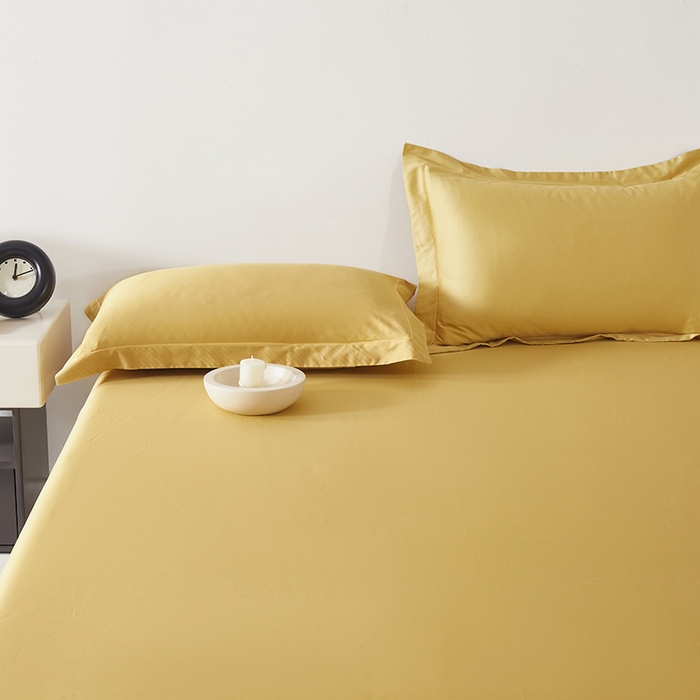 91家纺网 家纺一手货源 找家纺 寝柔家纺 2023新款秋季60S纯色全棉贡缎床笠 向阳黄