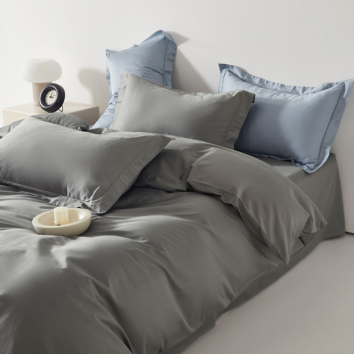 91家纺网 家纺一手货源 找家纺 寝柔家纺 2023秋季60S纯色全棉贡缎四件套 岩石灰