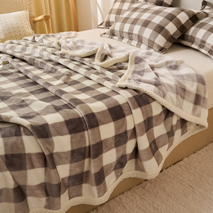 91家纺网 家纺一手货源 找家纺 吾诺 2023秋冬 双面加厚无印风双面牛奶绒毯子 法莱绒毛毯  灰色中格