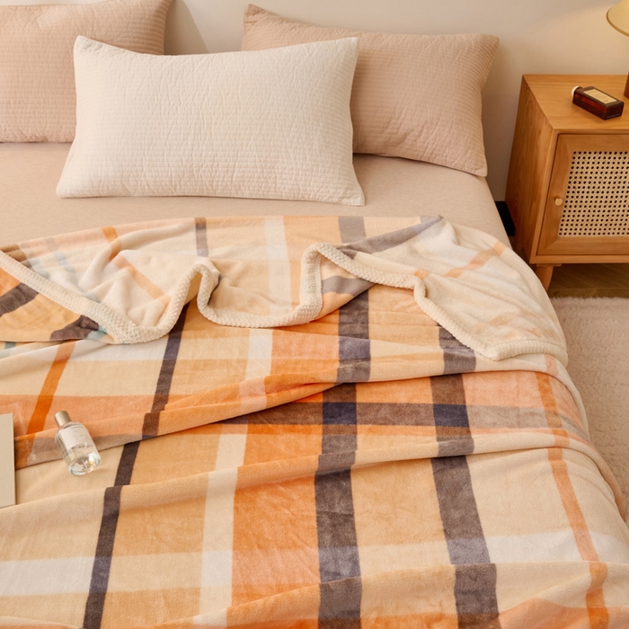 91家纺网 家纺一手货源 找家纺 吾诺 2023秋冬 双面加厚无印风双面牛奶绒毯子 法莱绒毛毯  爱玛橙格