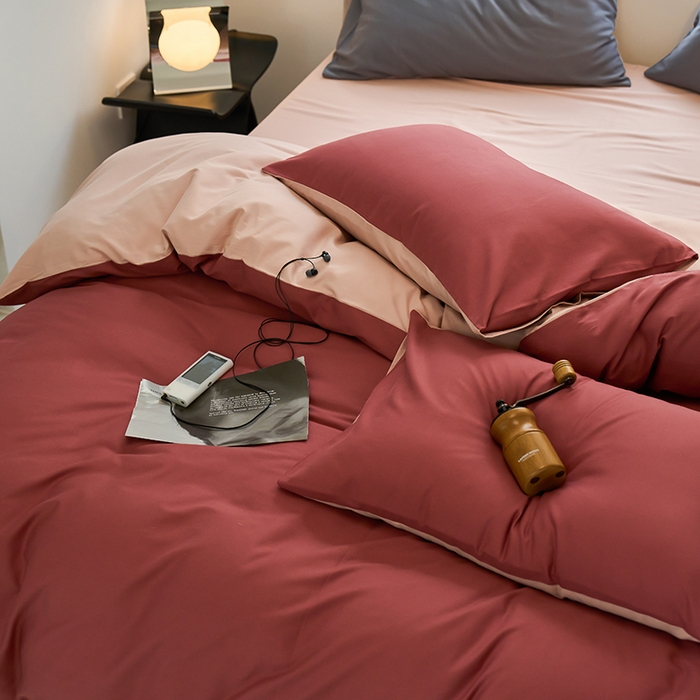 91家纺网 家纺一手货源 找家纺 沐白家居 2023火山小磨毛拼色基础款四件套 维粉