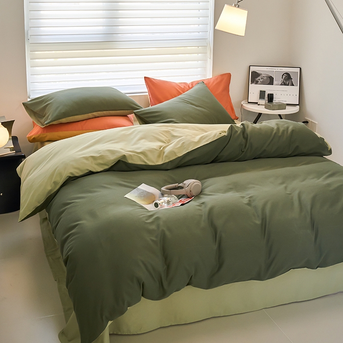 91家纺网 家纺一手货源 找家纺 沐白家居 2023火山小磨毛拼色基础款四件套 木森