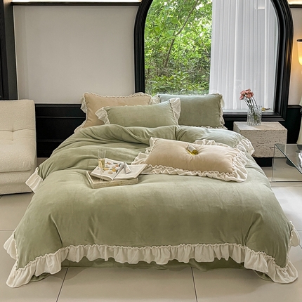91家纺网 家纺一手货源 找家纺 （总）六巷胡同 2023新款轻法式慵懒风纯色牛奶绒四件套