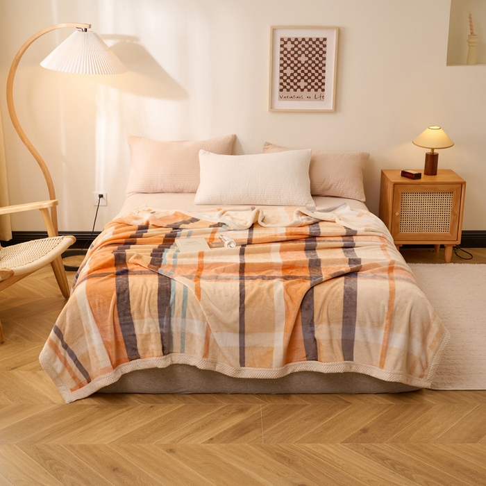 91家纺网 家纺一手货源 找家纺 吾诺 2023秋冬 双面加厚无印风双面牛奶绒毯子 法莱绒毛毯  爱玛橙格