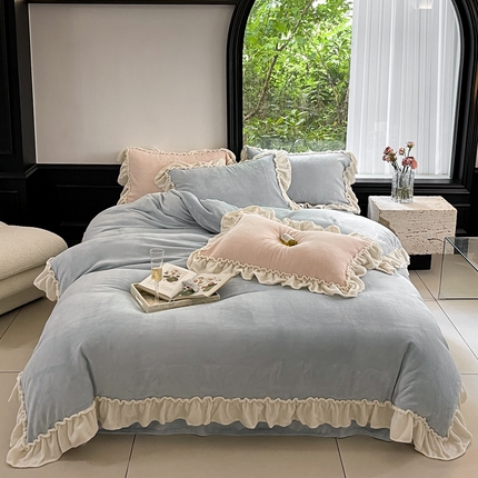 91家纺网 家纺一手货源 找家纺 （总）六巷胡同 2023新款轻法式慵懒风纯色牛奶绒四件套