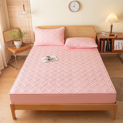 吉祥家纺 2023新款水洗棉夹棉床笠 四叶草-粉