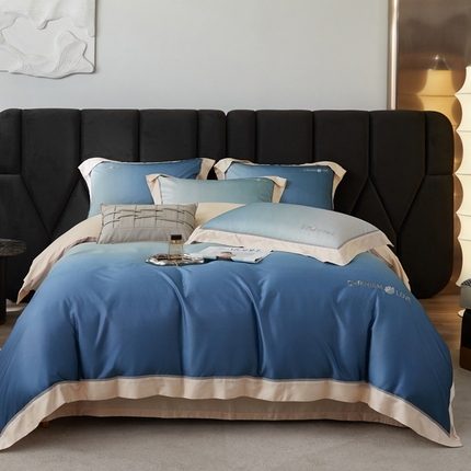 91家纺网 家纺一手货源 找家纺 淼铭家纺 2025新款数码印花长绒棉磨毛四件套-渐变系列 渐变-蓝