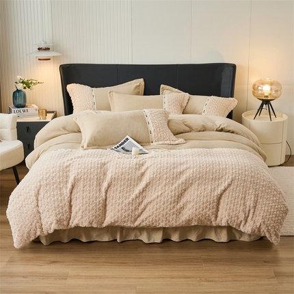 91家纺网 家纺一手货源 找家纺 （总）恒爱2023新款时尚轻奢加厚min双拼兔毛绒四件套