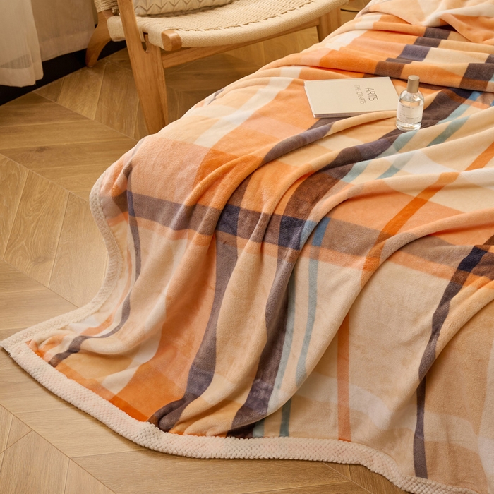 91家纺网 家纺一手货源 找家纺 吾诺 2023秋冬 双面加厚无印风双面牛奶绒毯子 法莱绒毛毯  爱玛橙格