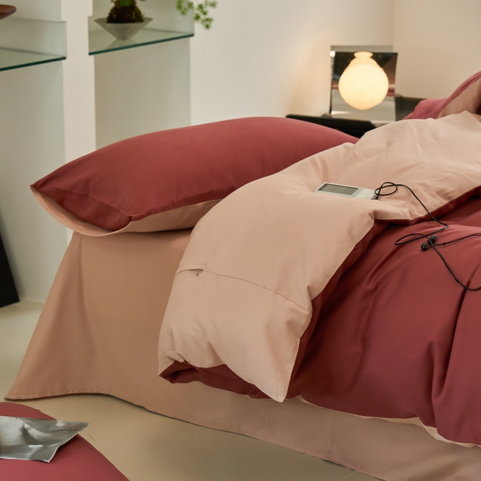 91家纺网 家纺一手货源 找家纺 沐白家居 2023火山小磨毛拼色基础款四件套 维粉