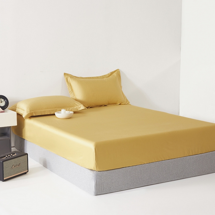 91家纺网 家纺一手货源 找家纺 寝柔家纺 2023新款秋季60S纯色全棉贡缎床笠 向阳黄