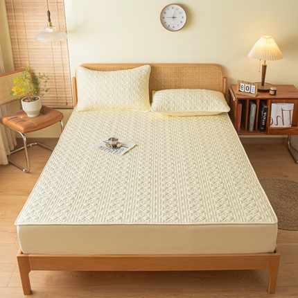 吉祥家纺 2023新款水洗棉夹棉床笠 黄格