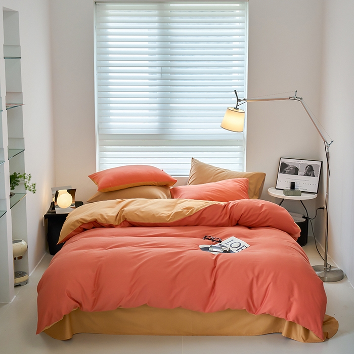 91家纺网 家纺一手货源 找家纺 沐白家居 2023火山小磨毛拼色基础款四件套 暖阳