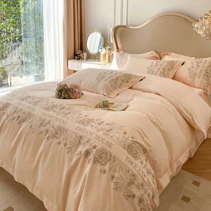 91家纺网 家纺一手货源 找家纺 （总） 2023新款A类母婴级加厚全棉磨毛四件套纯棉保暖床单轻奢风刺绣长绒棉纯色床上用品