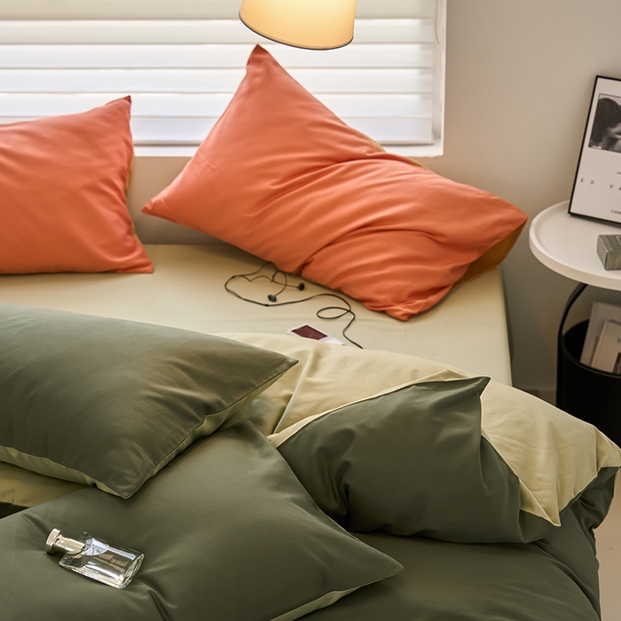 91家纺网 家纺一手货源 找家纺 沐白家居 2023火山小磨毛拼色基础款四件套 木森