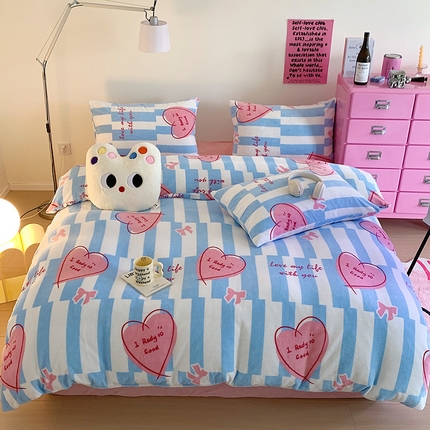 91家纺网 家纺一手货源 找家纺 （总）桃子家居 2023新款ins少女甜酷多巴胺粉墨加厚牛奶绒系列四件套