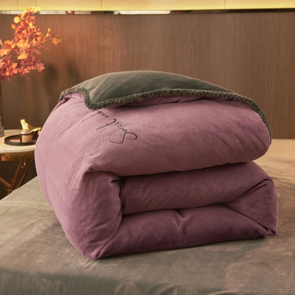 91家纺网 家纺一手货源 找家纺 吾诺家居 2023 双拼色牛奶绒四件套 双拼浅紫