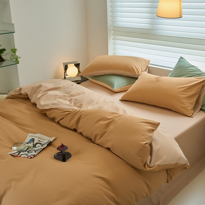 91家纺网 家纺一手货源 找家纺 沐白家居 2023火山小磨毛拼色基础款四件套 耀金