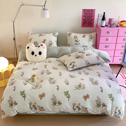 桃子家居 2023新款ins少女甜酷多巴胺粉墨加厚牛奶绒系列四件套 绒-彼得兔花园