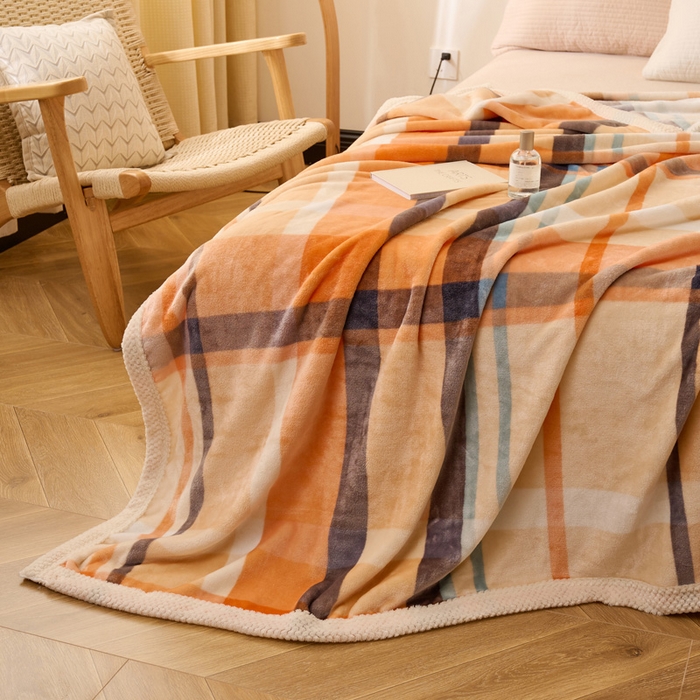 91家纺网 家纺一手货源 找家纺 吾诺 2023秋冬 双面加厚无印风双面牛奶绒毯子 法莱绒毛毯  爱玛橙格