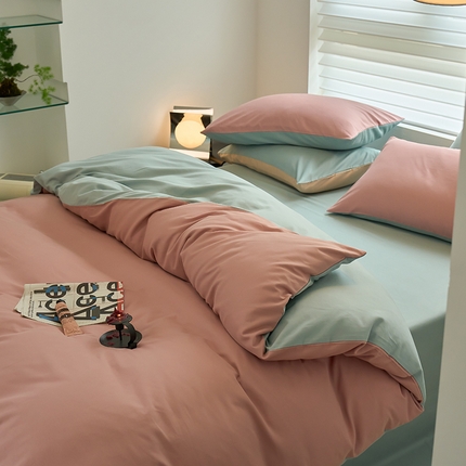 91家纺网 家纺一手货源 找家纺 （总）沐白家居 2023火山小磨毛拼色基础款四件套