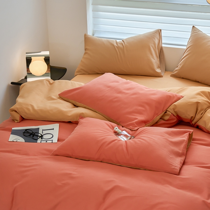 91家纺网 家纺一手货源 找家纺 沐白家居 2023火山小磨毛拼色基础款四件套 暖阳