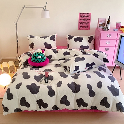 91家纺网 家纺一手货源 找家纺 （总）桃子家居 2023新款ins少女甜酷多巴胺粉墨加厚牛奶绒系列四件套