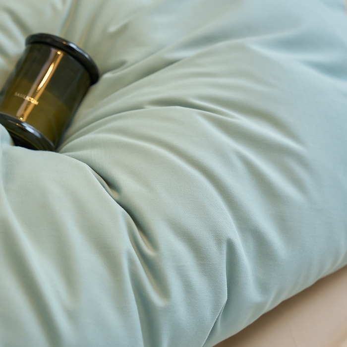 91家纺网 家纺一手货源 找家纺 沐白家居 2023火山小磨毛拼色基础款四件套 蓝黛