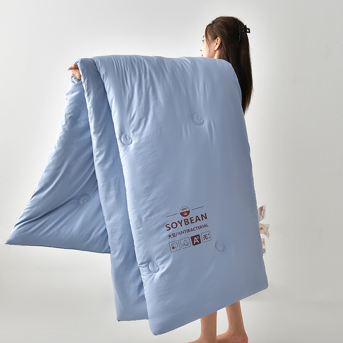 91家纺网 家纺一手货源 找家纺 眠优居 2023新款A类婴儿有机棉无染大豆被 天空蓝