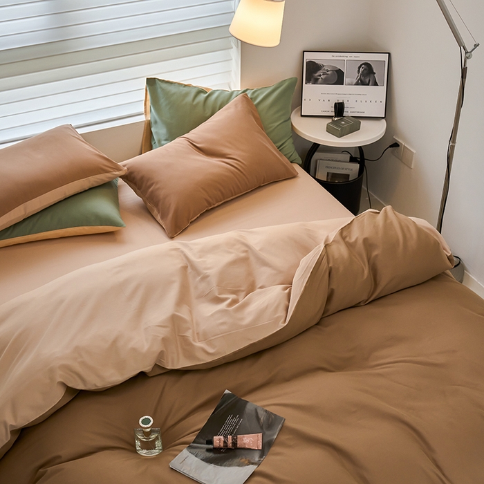 91家纺网 家纺一手货源 找家纺 沐白家居 2023火山小磨毛拼色基础款四件套 莫百草