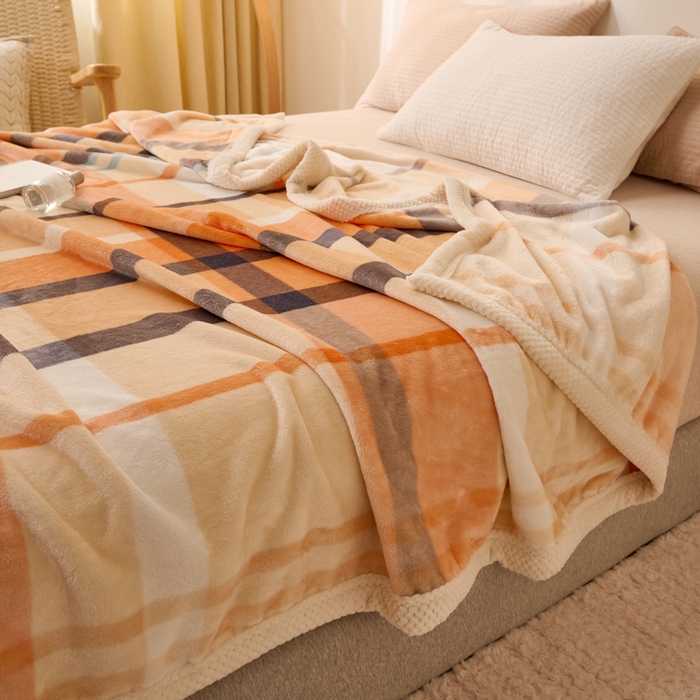 91家纺网 家纺一手货源 找家纺 吾诺 2023秋冬 双面加厚无印风双面牛奶绒毯子 法莱绒毛毯  爱玛橙格