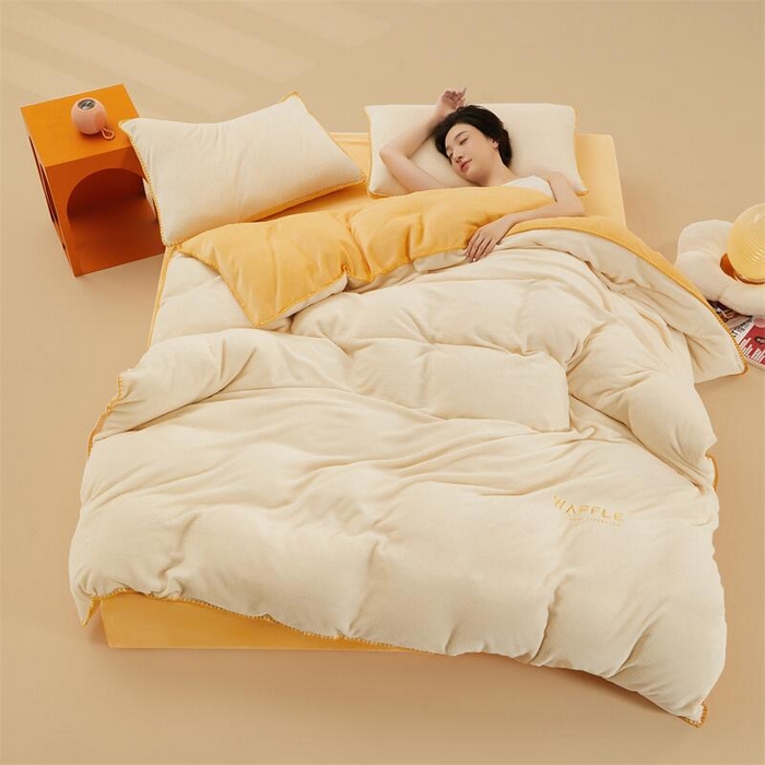 91家纺网 家纺一手货源 找家纺 （总）吾诺 2023秋冬 贝壳边华夫格牛奶绒四件套-纯净版拍摄风格