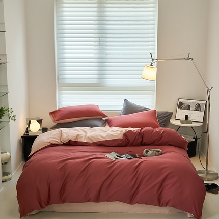 沐白家居 2023火山小磨毛拼色基础款四件套 维粉