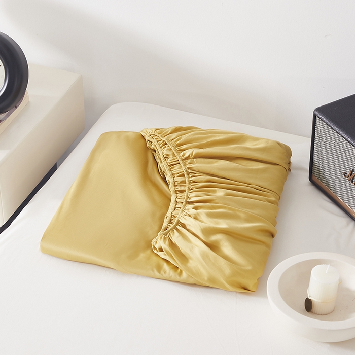 91家纺网 家纺一手货源 找家纺 寝柔家纺 2023新款秋季60S纯色全棉贡缎床笠 向阳黄