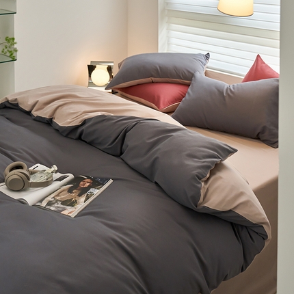 91家纺网 家纺一手货源 找家纺 （总）沐白家居 2023火山小磨毛拼色基础款四件套