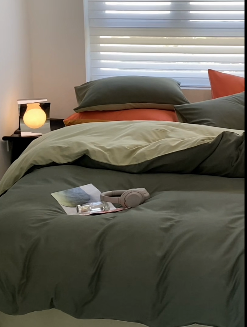 91家纺网 家纺一手货源 找家纺 沐白家居 2023火山小磨毛拼色基础款四件套 木森