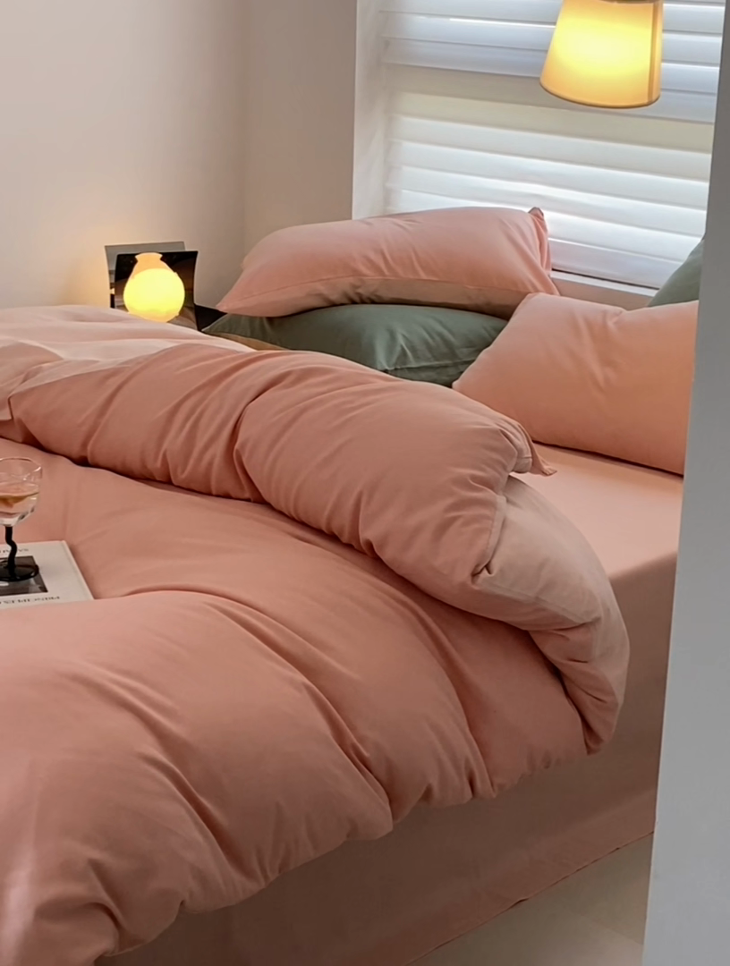 91家纺网 家纺一手货源 找家纺 （总）沐白家居 2023火山小磨毛拼色基础款四件套