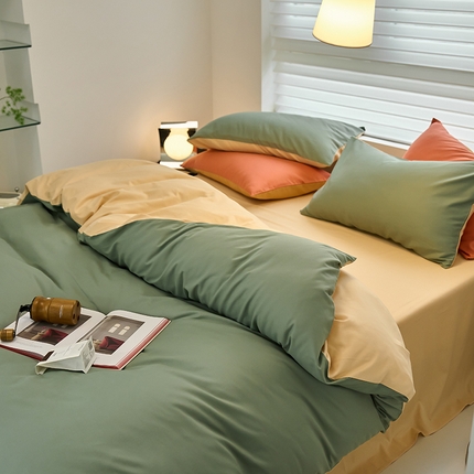 91家纺网 家纺一手货源 找家纺 （总）沐白家居 2023火山小磨毛拼色基础款四件套