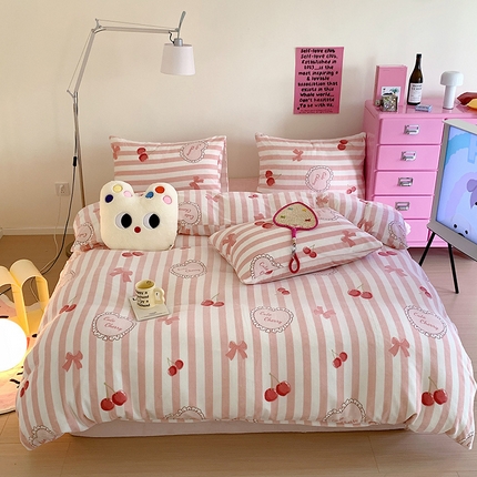 91家纺网 家纺一手货源 找家纺 （总）桃子家居 2023新款ins少女甜酷多巴胺粉墨加厚牛奶绒系列四件套
